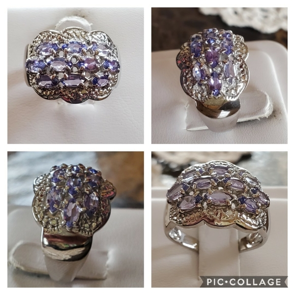 Genuine 5ct Tanzanite Cluster Ring Size 8 - Picture 2 of 7